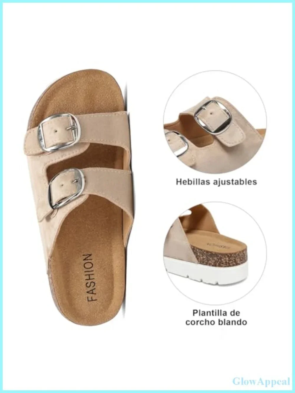 Platform Sandals Cork Footbed Slides Double Buckle Open Toe Women's Shoes